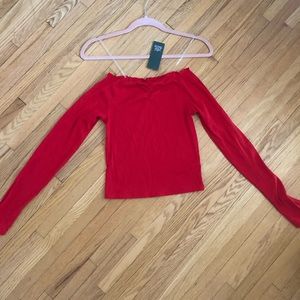 Red Wild Fable Off the Shoulder Ruched Top